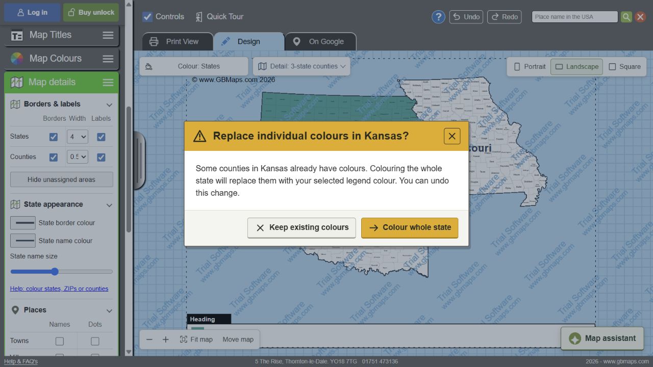 Check before replacing existing colors — actual GBMaps message