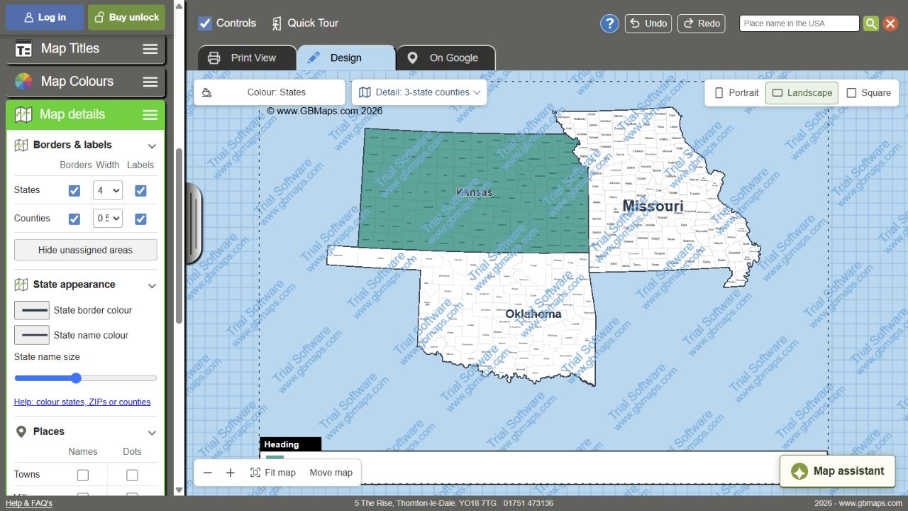 One click colors a whole state — actual GBMaps message