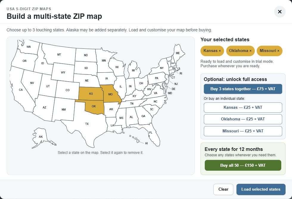 The five-digit ZIP chooser — actual GBMaps message