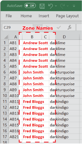instructions for copying zone names in excel