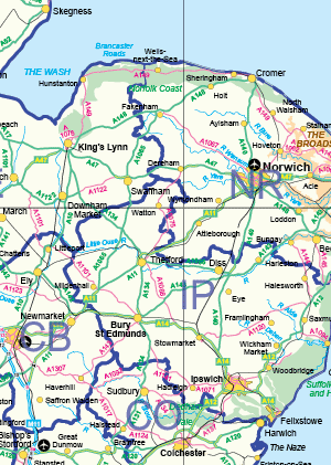 Postcode Area Map and Main Roads Map