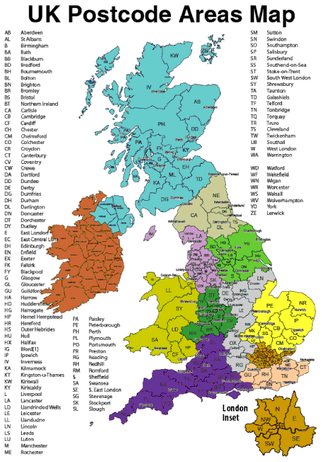 united kingdom postcode area map
