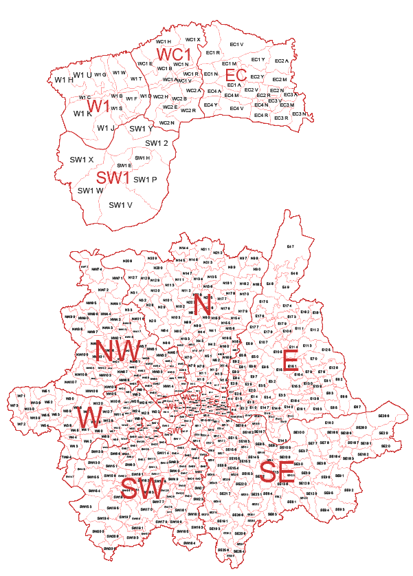 london postcode sector district and area map